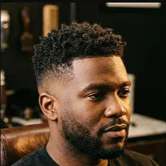 Lockiger Top Fade mit Bart